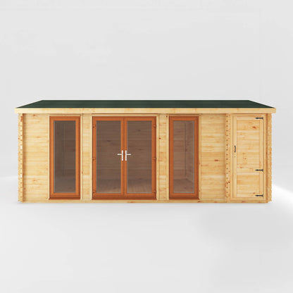 Mercia Studio 13' 7" x 20' 2" Apex Log Cabin - Premium 44mm Cladding Loglap - Brown UPVC