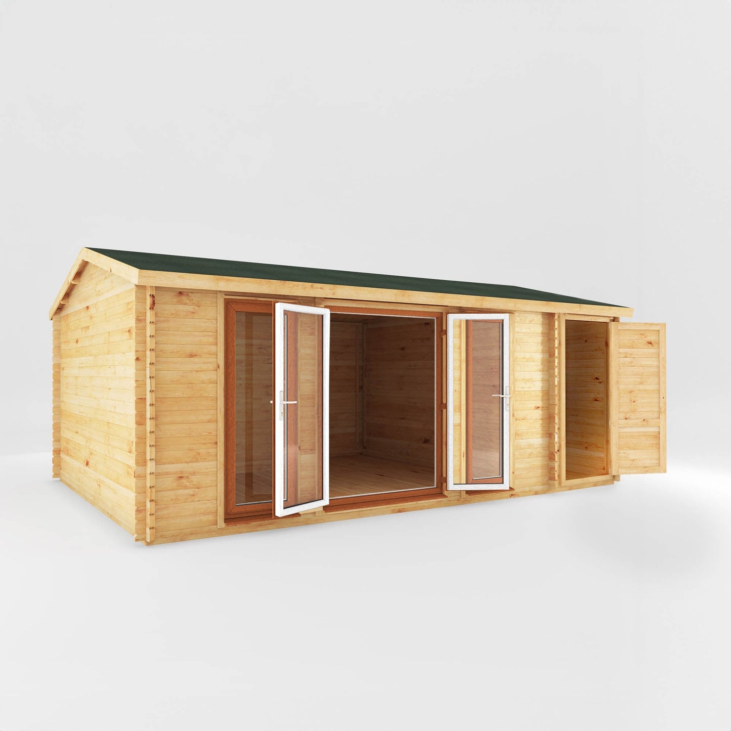 Mercia Studio 13' 7" x 20' 2" Apex Log Cabin - Premium 44mm Cladding Loglap - Brown UPVC