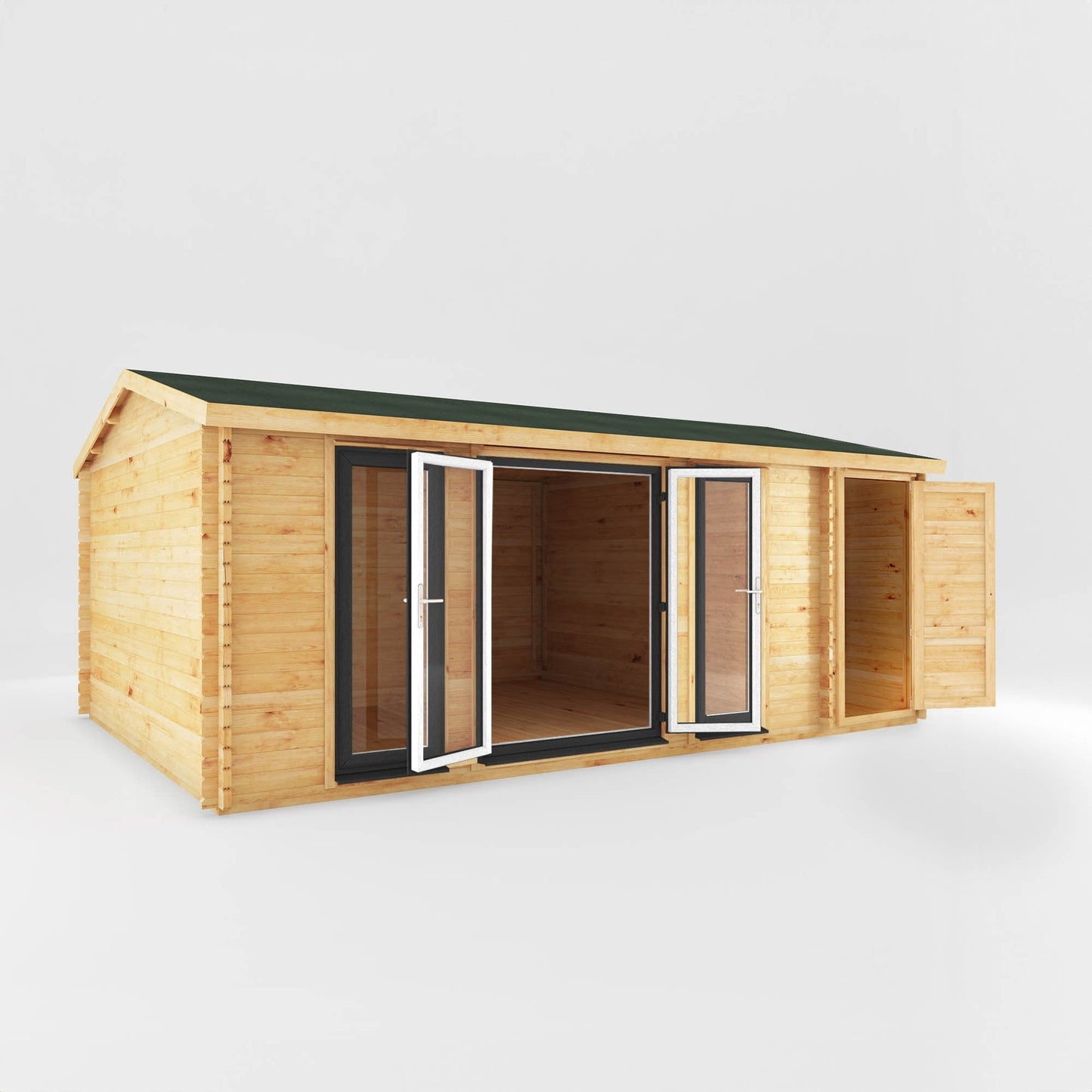 Mercia Studio 13' 7" x 20' 2" Apex Log Cabin - Premium 44mm Cladding Loglap - Grey UPVC