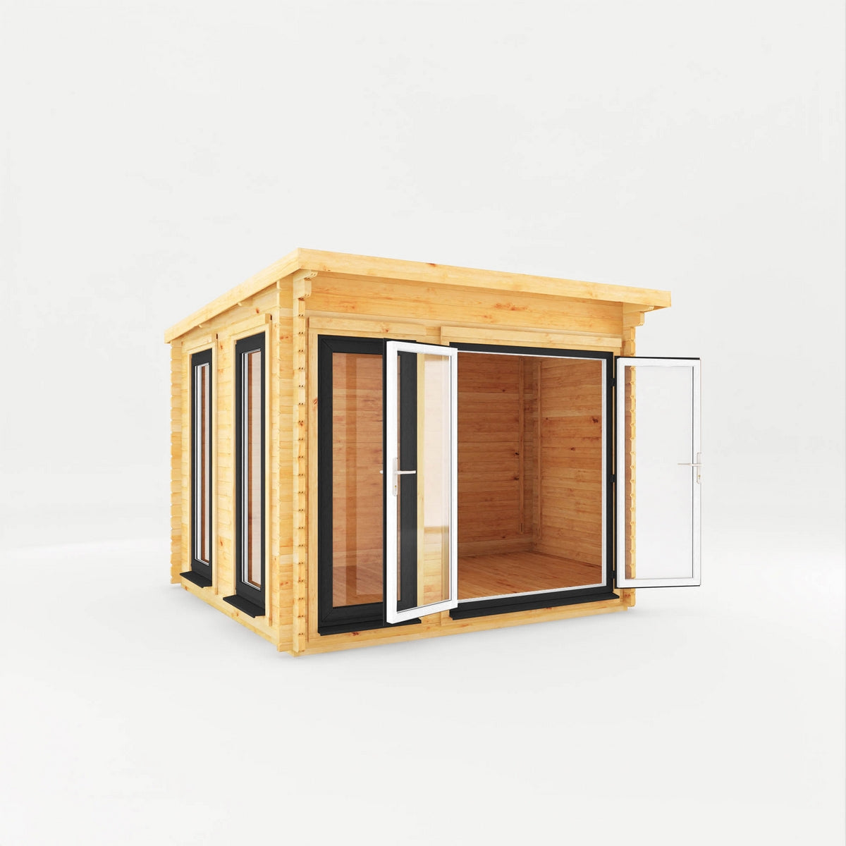 Mercia Studio 9' 11" x 9' 11" Pent Log Cabin - Premium 44mm Cladding Loglap - Grey UPVC