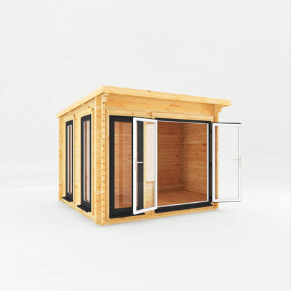 Mercia Studio 9' 11" x 9' 11" Pent Log Cabin - Premium 44mm Cladding Loglap - Grey UPVC