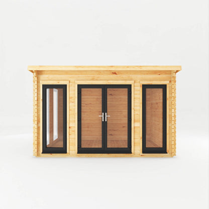 Mercia Studio 10' 11" x 13' 2" Pent Log Cabin - Premium 44mm Cladding Loglap - Grey UPVC