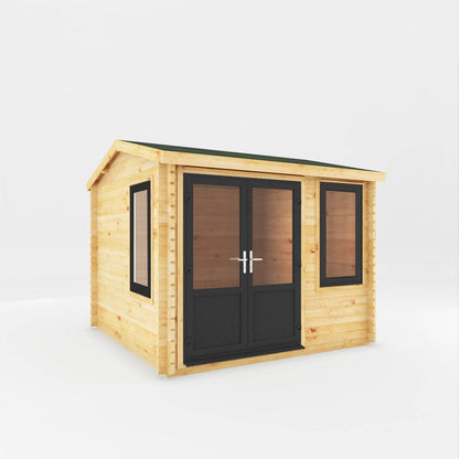 Mercia Elite 10' 3" x 9' 11" Reverse Apex Log Cabin - Premium 44mm Cladding Loglap - Grey UPVC