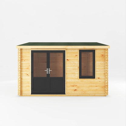 Mercia Elite 13' 6" x 13' 2" Apex Log Cabin - Premium 44mm Cladding Loglap - Grey UPVC