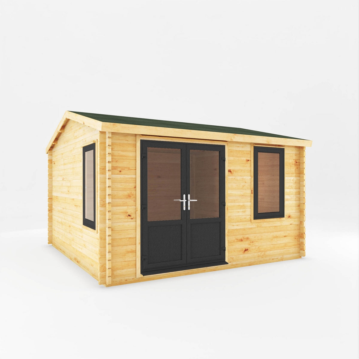 Mercia Elite 13' 6" x 13' 2" Apex Log Cabin - Premium 44mm Cladding Loglap - Grey UPVC