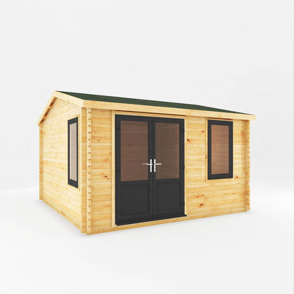 Mercia Elite 13' 6" x 13' 2" Apex Log Cabin - Premium 44mm Cladding Loglap - Grey UPVC
