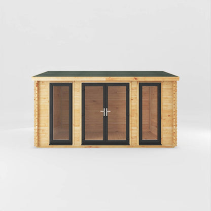 Mercia Studio 11' 11" x 14' 10" Apex Log Cabin - Premium 44mm Cladding Loglap - Grey UPVC