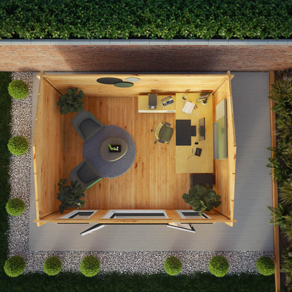 Mercia Studio 11' 11" x 14' 10" Apex Log Cabin - Premium 44mm Cladding Loglap - Grey UPVC