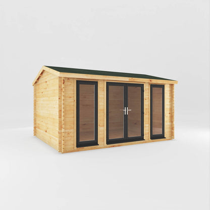 Mercia Studio 11' 11" x 14' 10" Apex Log Cabin - Premium 44mm Cladding Loglap - Grey UPVC