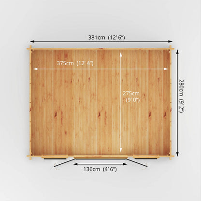 Mercia Studio 11' 11" x 14' 10" Apex Log Cabin - Premium 44mm Cladding Loglap - Grey UPVC