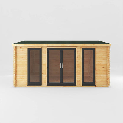 Mercia Studio 13' 7" x 16' 6" Apex Log Cabin - Premium 44mm Cladding Loglap - Grey UPVC