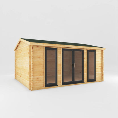 Mercia Studio 13' 7" x 16' 6" Apex Log Cabin - Premium 44mm Cladding Loglap - Grey UPVC
