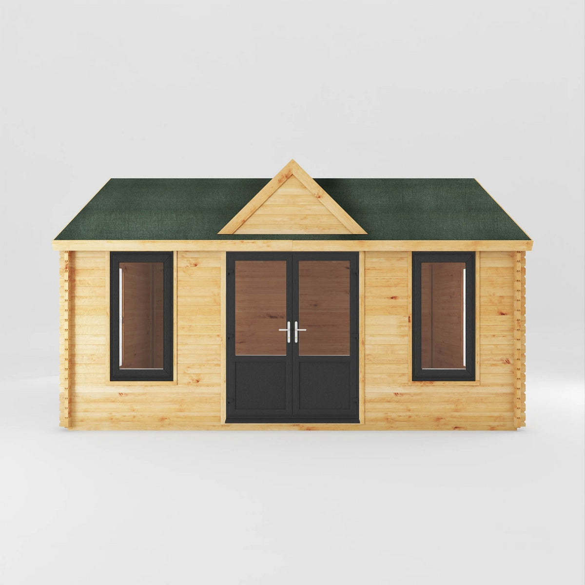 Mercia Clock Tower 13' 7" x 17' 6" Apex Log Cabin - Premium 44mm Cladding Loglap - Grey UPVC