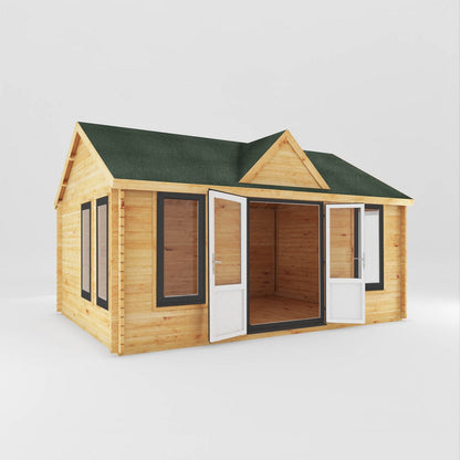 Mercia Clock Tower 13' 7" x 17' 6" Apex Log Cabin - Premium 44mm Cladding Loglap - Grey UPVC