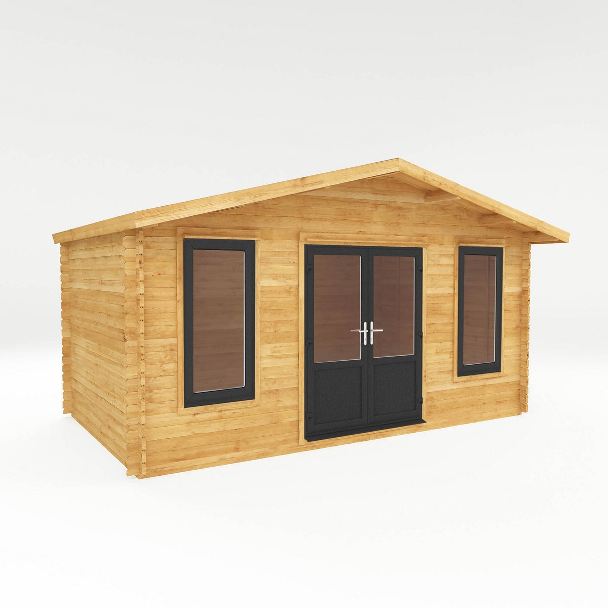Mercia Retreat 11' 3" x 16' 10" Apex Log Cabin - Premium 44mm Cladding Loglap - Grey UPVC