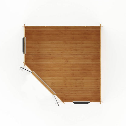 Mercia Corner 13' 7" x 13' 5" Hip Log Cabin - Premium 44mm Cladding Loglap - Grey UPVC