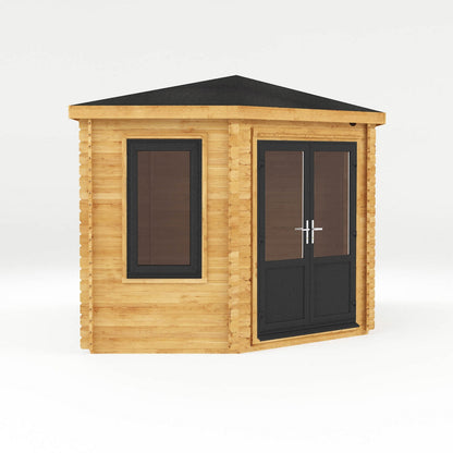 Mercia Corner 10' 4" x 16' 8" Hip Log Cabin - Premium 44mm Cladding Loglap - Grey UPVC