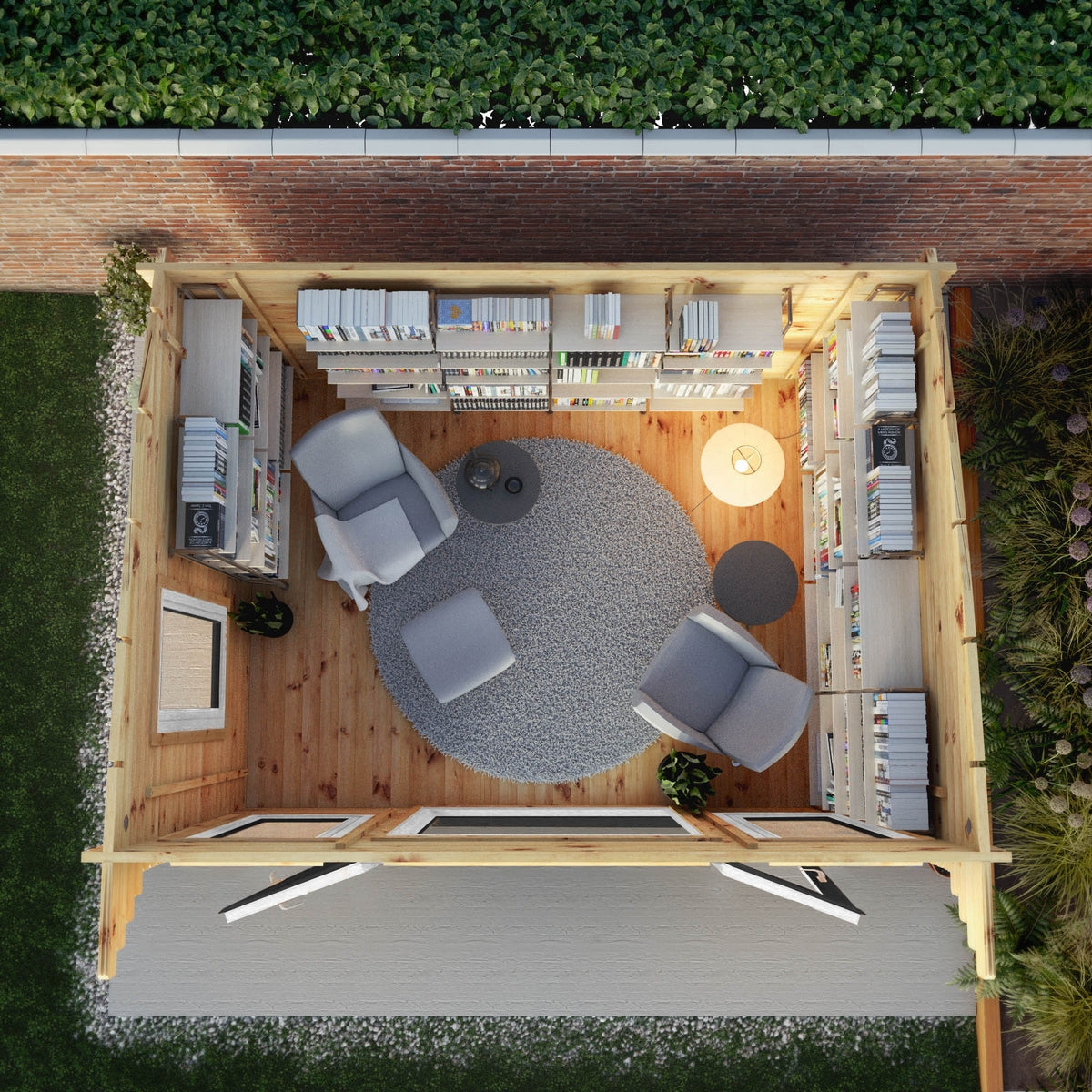 Mercia Helios 11' 5" x 13' 4" Curved Log Cabin - Premium 44mm Cladding Loglap - Grey UPVC