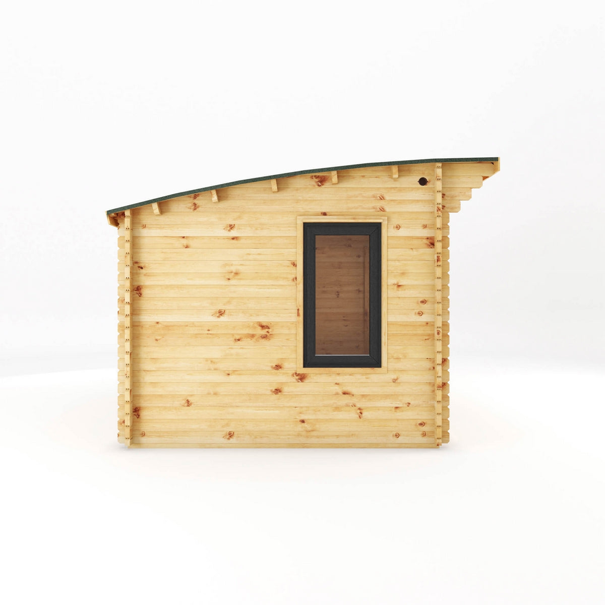 Mercia Helios 11' 5" x 10' Curved Log Cabin - Premium 44mm Cladding Loglap - Grey UPVC