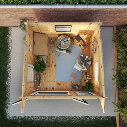 Mercia Helios 11' 5" x 10' Curved Log Cabin - Premium 44mm Cladding Loglap - Grey UPVC