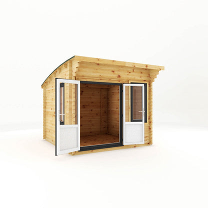 Mercia Helios 11' 5" x 10' Curved Log Cabin - Premium 44mm Cladding Loglap - Grey UPVC