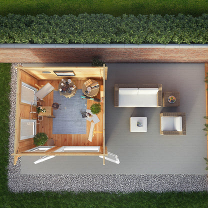 Mercia Studio 9' 11" x 9' 11" Pent Log Cabin - Premium 44mm Cladding Loglap - White UPVC