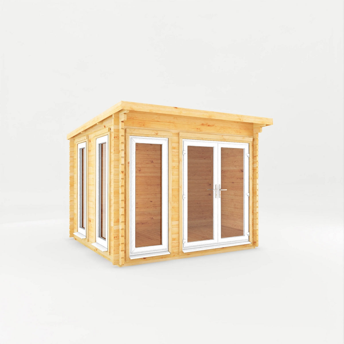 Mercia Studio 9' 11" x 9' 11" Pent Log Cabin - Premium 44mm Cladding Loglap - White UPVC
