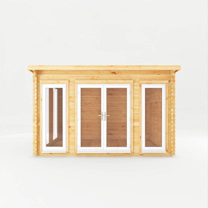 Mercia Studio 10' 11" x 13' 2" Pent Log Cabin - Premium 44mm Cladding Loglap - White UPVC