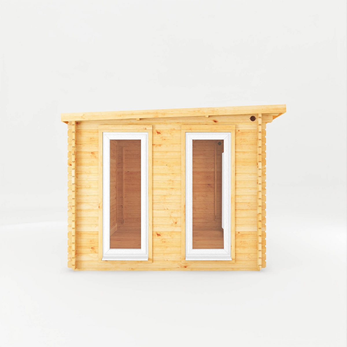 Mercia Studio 10' 11" x 13' 2" Pent Log Cabin - Premium 44mm Cladding Loglap - White UPVC