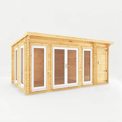 Mercia Studio 10' 11" x 16' 10" Pent Cabin with Shed - Premium 44mm Cladding Loglap - White UPVC