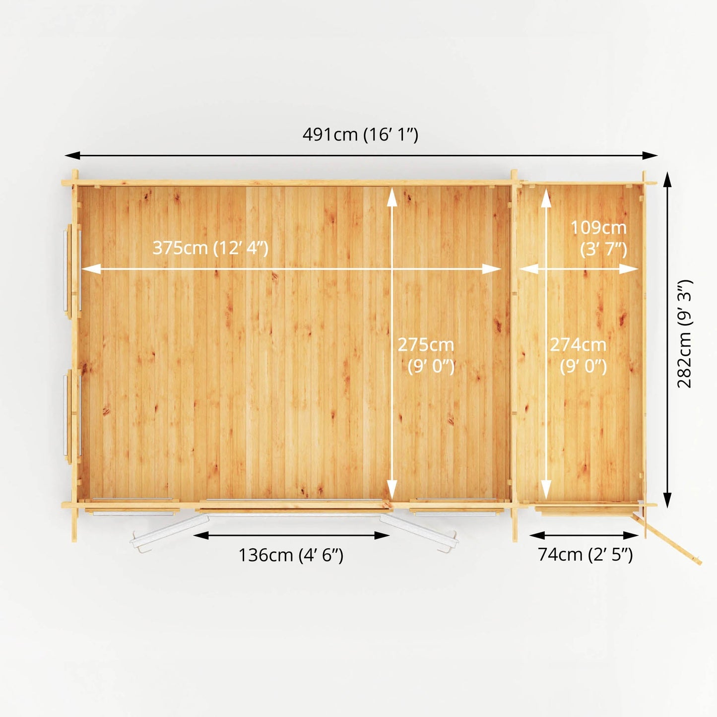 Mercia Studio 10' 11" x 16' 10" Pent Cabin with Shed - Premium 44mm Cladding Loglap - White UPVC