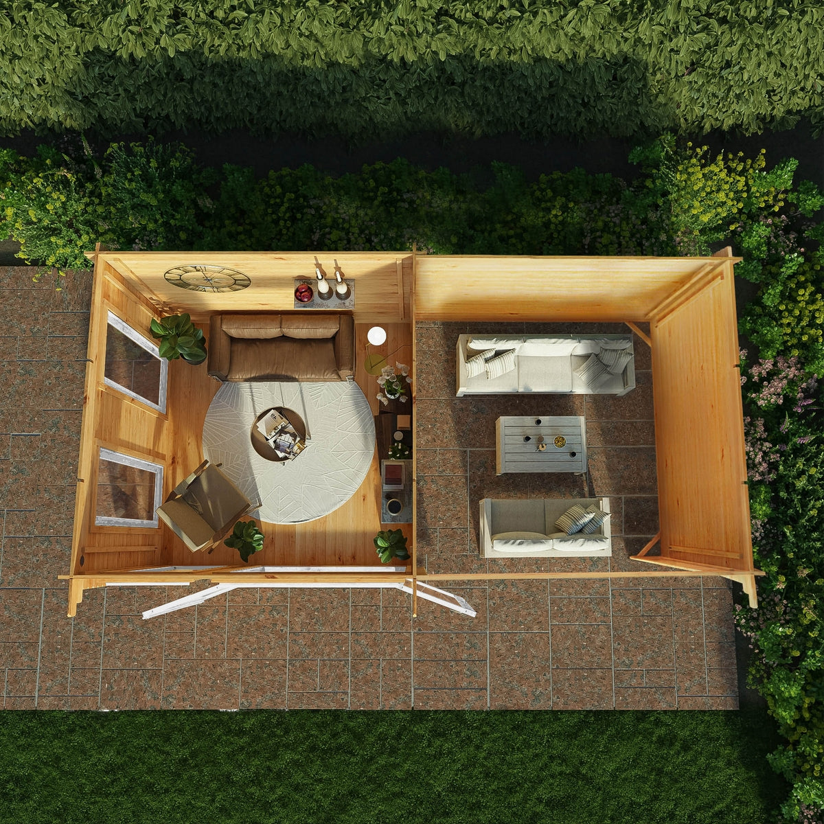 Mercia Studio 10' 11" x 19' 4" Pent Log Cabin - Premium 44mm Cladding Loglap - White UPVC