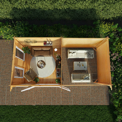 Mercia Studio 10' 11" x 19' 4" Pent Log Cabin - Premium 44mm Cladding Loglap - White UPVC