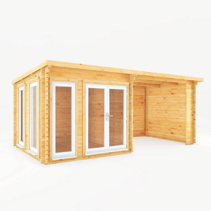 Mercia Studio 10' 11" x 19' 4" Pent Log Cabin - Premium 44mm Cladding Loglap - White UPVC