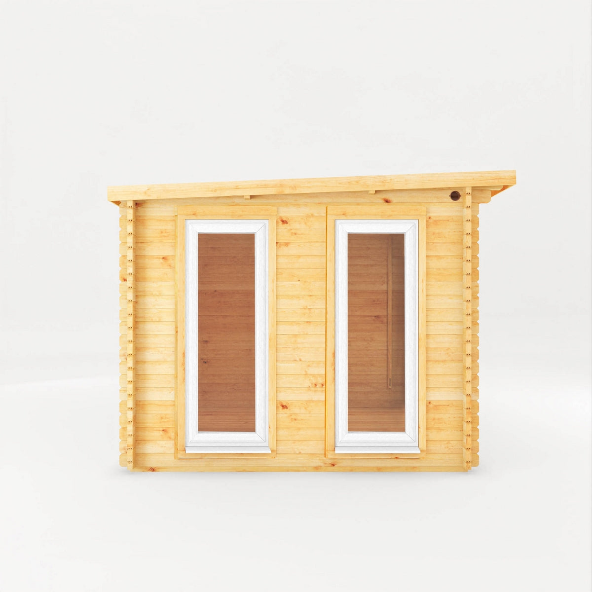 Mercia Studio 10' 11" x 19' 4" Pent Log Cabin - Premium 44mm Cladding Loglap - White UPVC