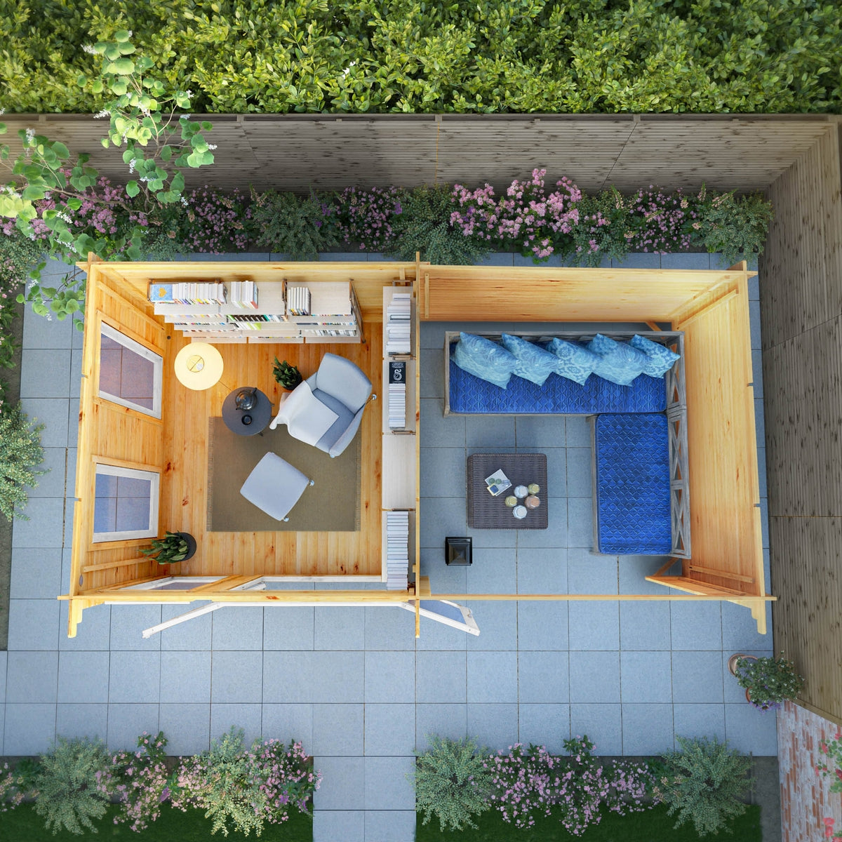 Mercia Studio 10' 11" x 19' 4" Pent Log Cabin - Premium 44mm Cladding Loglap - White UPVC