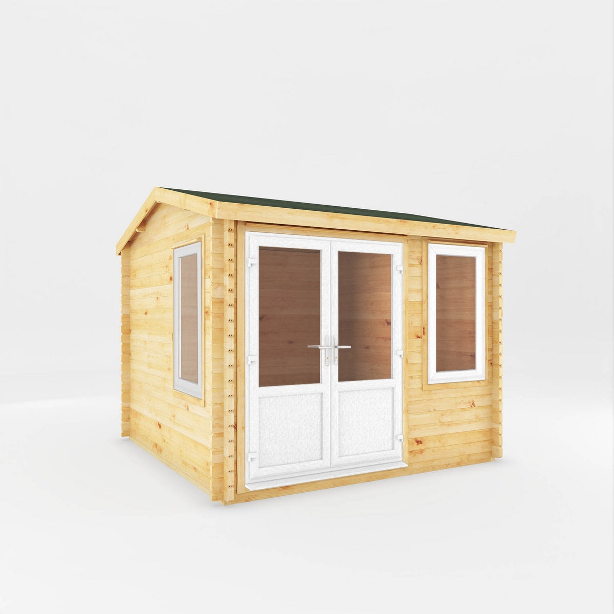 Mercia Elite 10' 3" x 9' 11" Reverse Apex Log Cabin - Premium 44mm Cladding Loglap - White UPVC