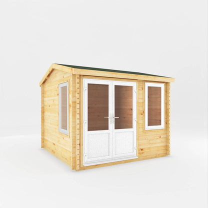 Mercia Elite 10' 3" x 9' 11" Reverse Apex Log Cabin - Premium 44mm Cladding Loglap - White UPVC