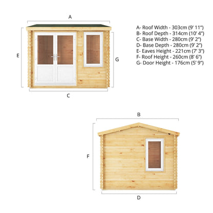Mercia Elite 10' 3" x 9' 11" Reverse Apex Log Cabin - Premium 44mm Cladding Loglap - White UPVC