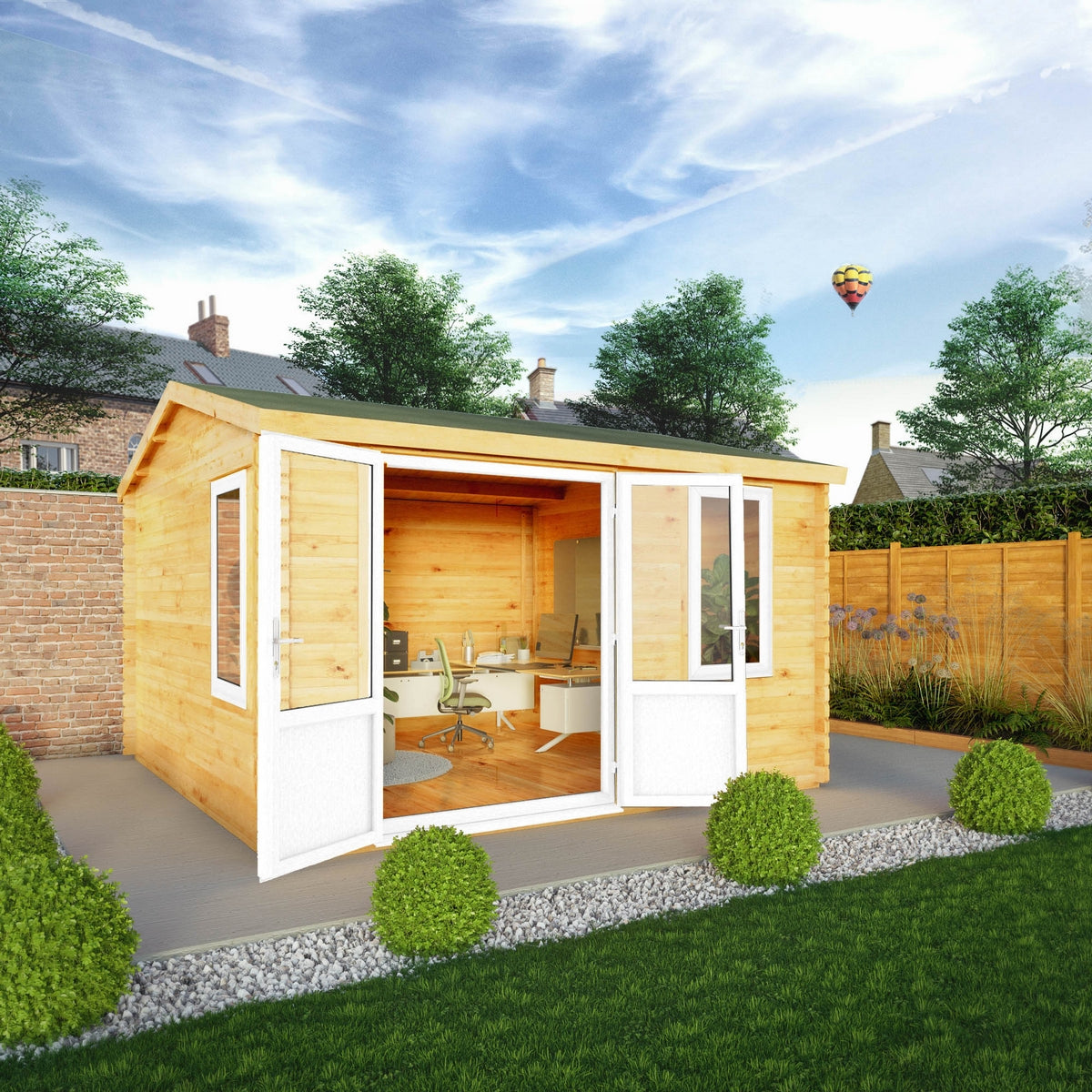 Mercia Elite 13' 6" x 13' 2" Apex Log Cabin - Premium 44mm Cladding Loglap - White UPVC