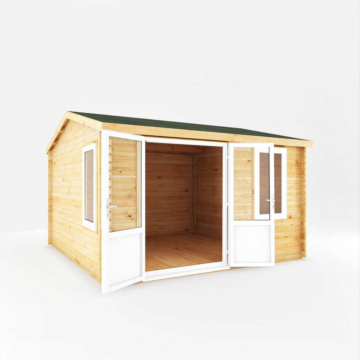 Mercia Elite 13' 6" x 13' 2" Apex Log Cabin - Premium 44mm Cladding Loglap - White UPVC