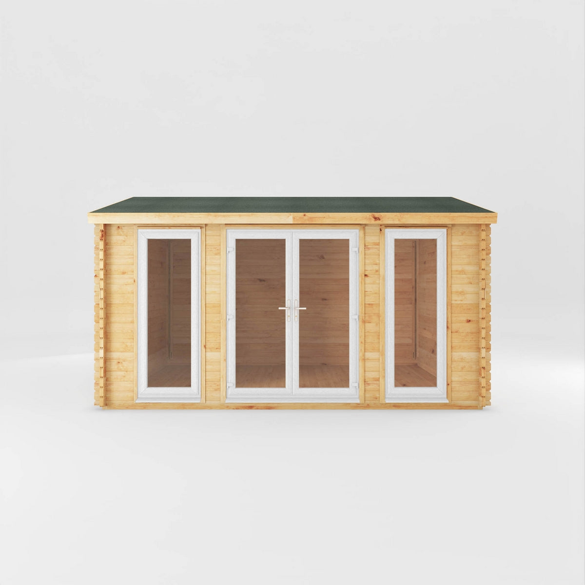 Mercia Studio 11' 11" x 14' 10" Apex Log Cabin - Premium 44mm Cladding Loglap - White UPVC