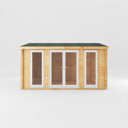 Mercia Studio 11' 11" x 14' 10" Apex Log Cabin - Premium 44mm Cladding Loglap - White UPVC