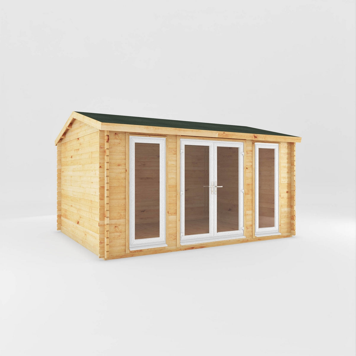 Mercia Studio 11' 11" x 14' 10" Apex Log Cabin - Premium 44mm Cladding Loglap - White UPVC
