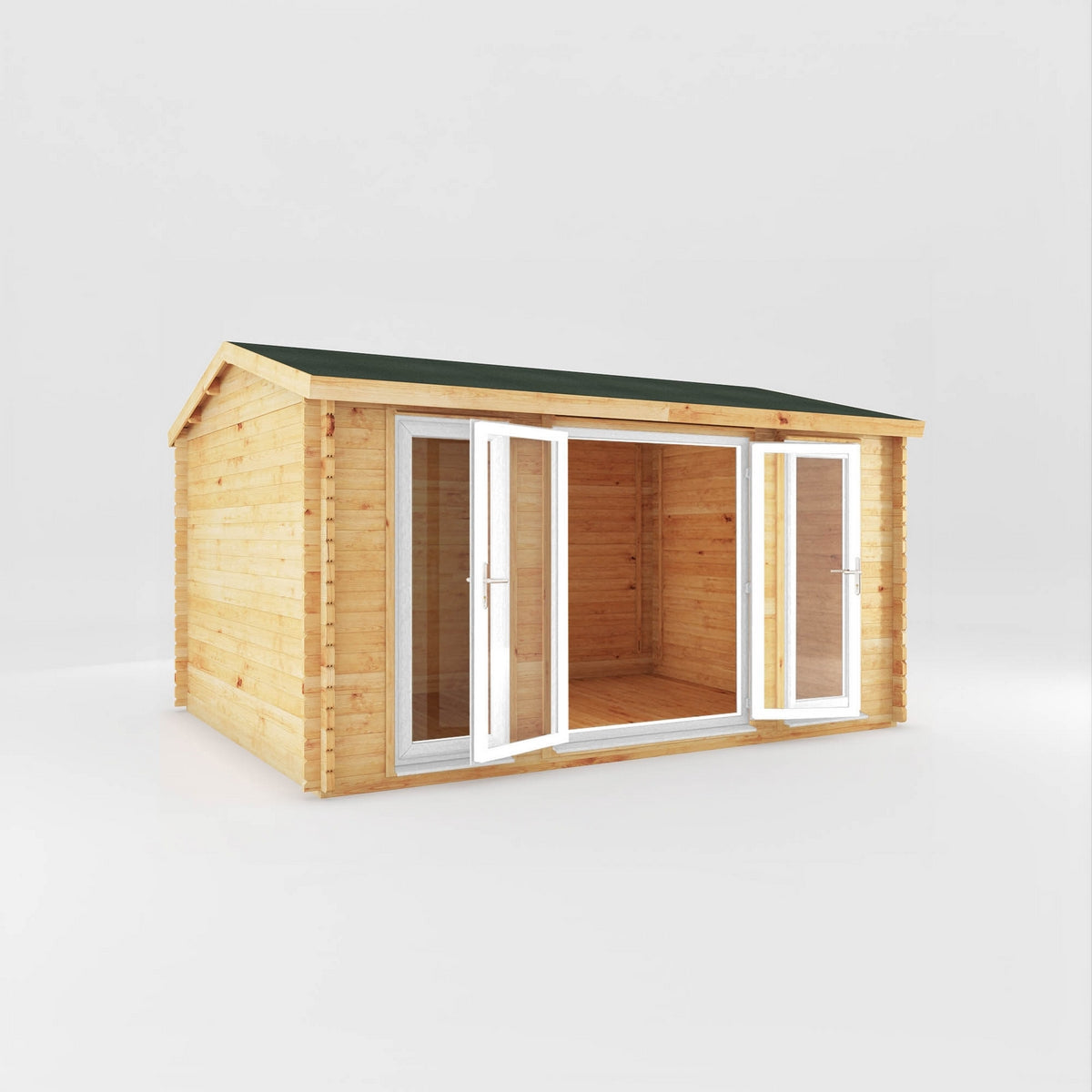 Mercia Studio 11' 11" x 14' 10" Apex Log Cabin - Premium 44mm Cladding Loglap - White UPVC