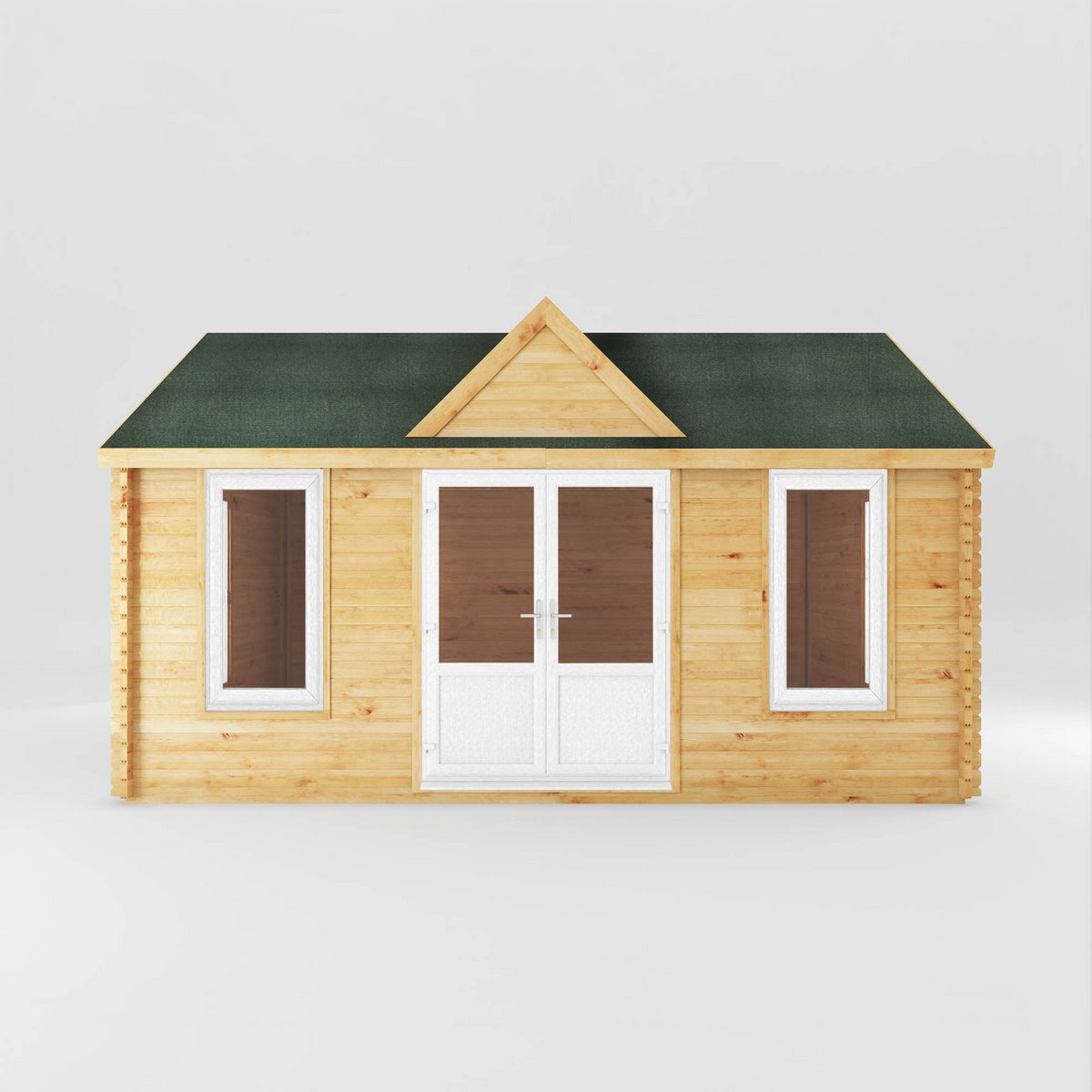 Mercia Clock Tower 13' 7" x 17' 6" Apex Log Cabin - Premium 44mm Cladding Loglap - White UPVC