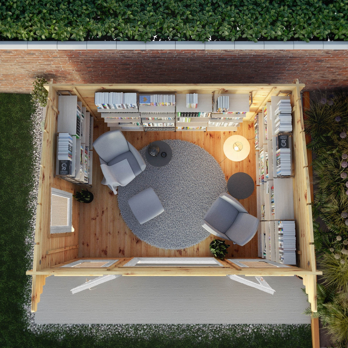 Mercia Helios 11' 5" x 13' 4" Curved Log Cabin - Premium 44mm Cladding Loglap - White UPVC