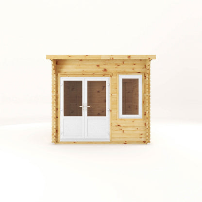 Mercia Helios 11' 5" x 10' Curved Log Cabin - Premium 44mm Cladding Loglap - White UPVC