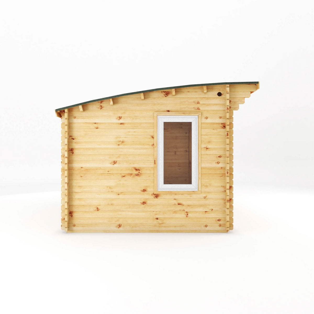 Mercia Helios 11' 5" x 10' Curved Log Cabin - Premium 44mm Cladding Loglap - White UPVC
