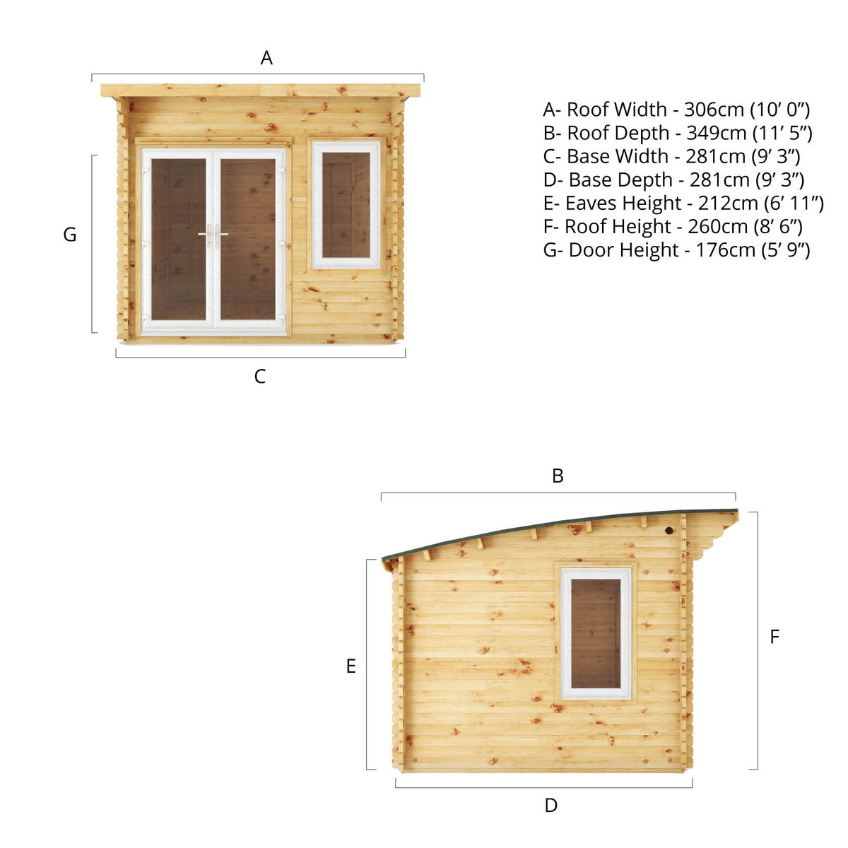 Mercia Helios 11' 5" x 10' Curved Log Cabin - Premium 44mm Cladding Loglap - White UPVC